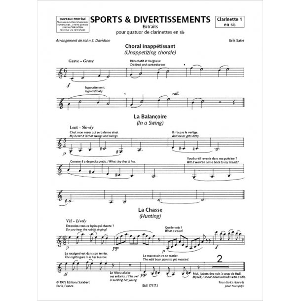 Sports et Divertissements - Extraits : pour quatuor de clarinettes en si b&eacute;mol - arrangement de John S. Davidson